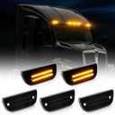 D-Lumina 5PCS LED Cab Roof Marker Lights Cab Roof Top Running Light for Kenworth T680 T770 T880 & Peterbilt 579 Heavy Trucks, Smoked Lens Amber LED Cab Lights Cab Marker Top Cab Clearance Lights
