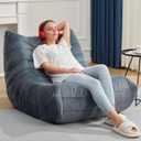 Bean Bag Chairs for Adults Giant Bean Bag Chair Memory Foam BeanBag Chair Bean Bag Sofa with Filler Faux Fur Fireside Beanbags Lazy Sofa for Living Room Bedroom Office (Bluegrey Plush, Single)
