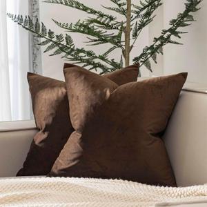 JUSPURBET Brown Throw Pillow Covers Set of 2 Decorative Velvet Pillow Covers for Couch Sofa Bed Soft Cushion Covers Cases with Invisible Zipper for Living Room Home Decor 24x24 inch