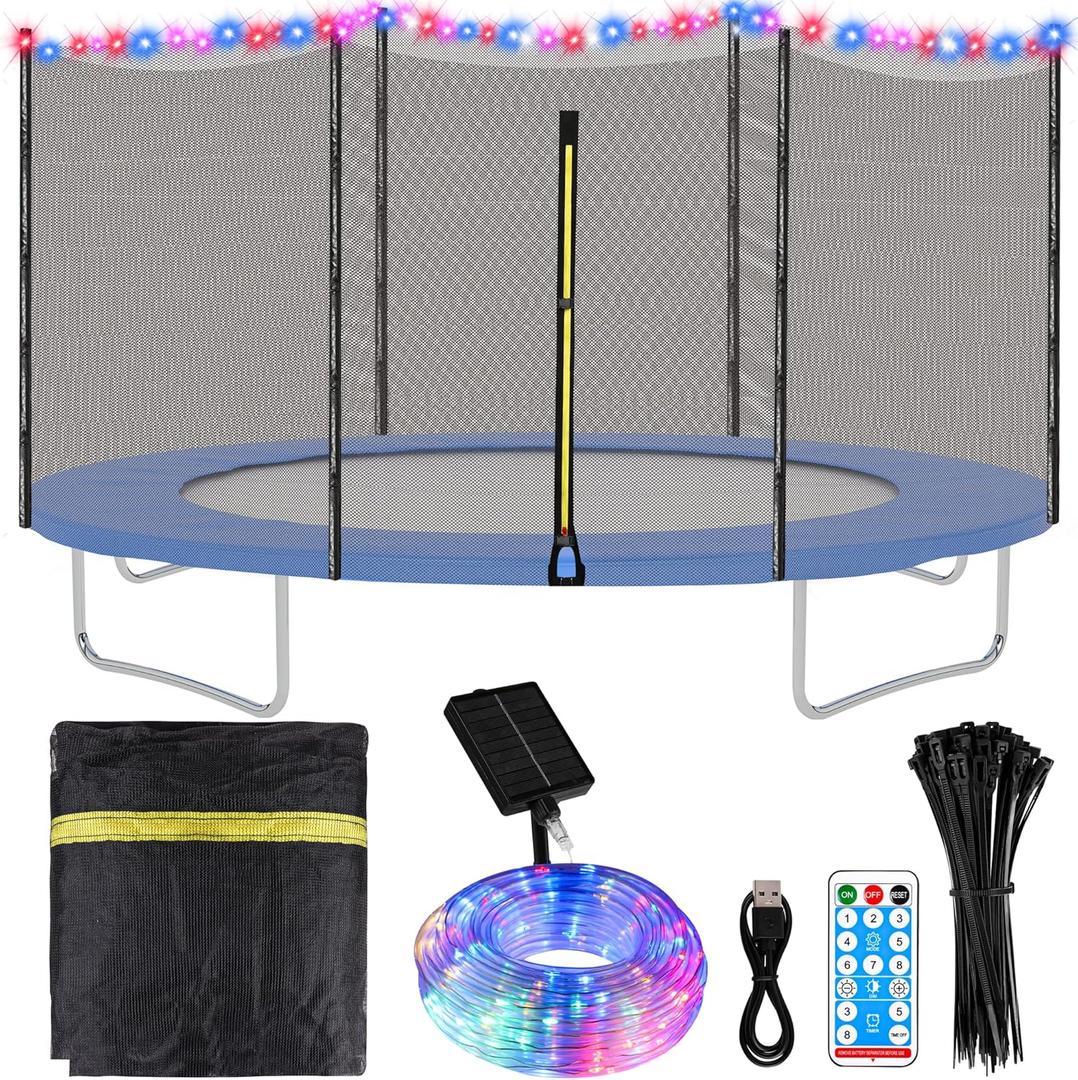 Aodaer Trampoline Replacement Net 14Ft Trampoline Safety Enclosure Net with Solar Rope Lights Breathable Weather Resistant Trampoline Net for Round Frame