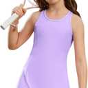 Girls Tennis Dress Sleeveless Pickleball Athletic Dress Golf Outfit with Detachable Built-in Bra & Shorts Pockets, 10-11Y Purple