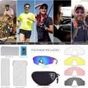 Cycling Glasses with Interchangeable Lenses, Mens Womens Polarized Sports Sunglasses, Running Baseball Cricket Sunglasses (Large, Gray-revo Blue)