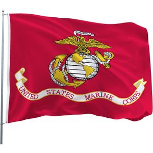 US Marine Corps Flag for Outside Heavy-Duty US Military Army with Embroidered Stars Reinforced Material USA Flag Built for Outdoors Sewn Stripes UV Protection Brass Grommets (3x5 ft)
