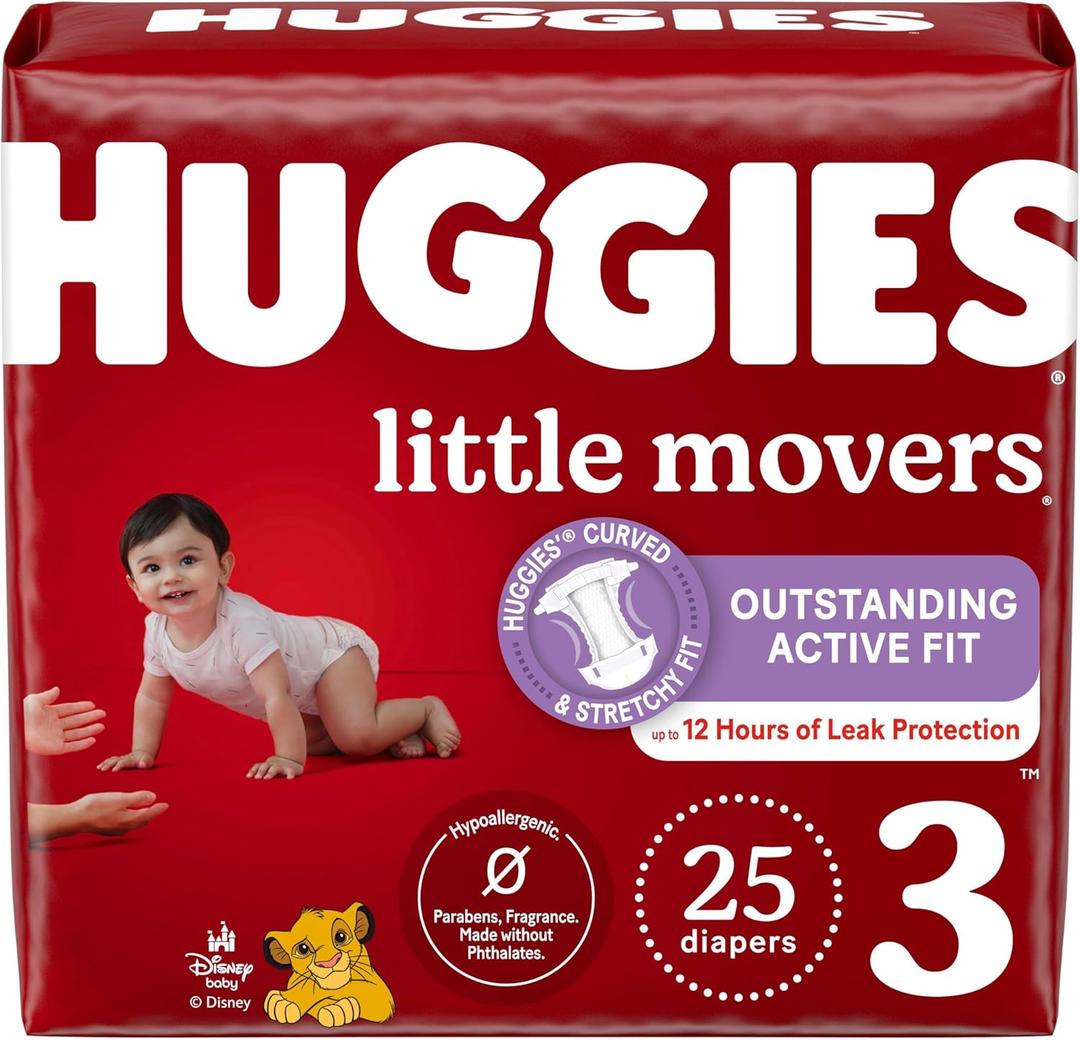 Huggies Size 3 Diapers, Little Movers Baby Diapers, Size 3 (16-28 lbs), 25 Count,