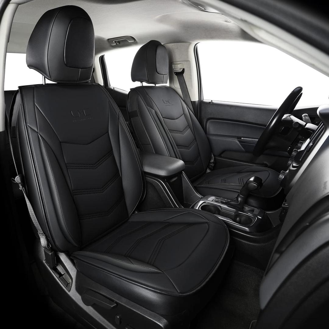 LUCKYMAN CLUB K9 Colorado Custom Car Pickup Front Seat Covers, Fit 2015 2016 2017 2018 2019 2020 2021 2022 Chevy Colorado Z71 LT ZR2 Work Truck, Waterproof Faux Leather (Front Only, Black)