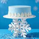 Lallisa 12" Snowflake Frozen Cake Stand White 3D Snowflake PVC Cake Decorations with Engraved Snow Themed Holder Winter Dessert Stand Centerpieces for Frozen Winter Birthday Party Supplies