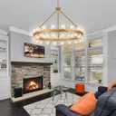 36 Inch Gold Wagon Wheel Chandelier with Crystal Shade