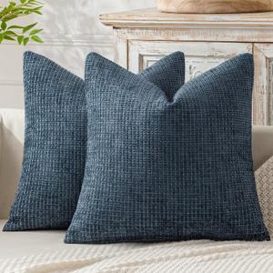 MIULEE Pack of 2 Couch Throw Pillow Covers 16x16 Inch Coastal Navy Blue Modern Boho Accent Decorative Pillow Covers Soft Chenille Farmhouse Cushion Covers for Home Decor Bed Sofa Living Room