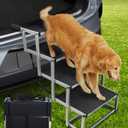 Foldable Dog Car Ramp for Large Dogs, 4 Steps Portable Large Dog Steps for Car Truck SUV High Bed, Aluminum Dog Stairs with Non-Slip Surface, Outdoor Dog Ramp Stairs for Dogs Max Up to 200lbs
