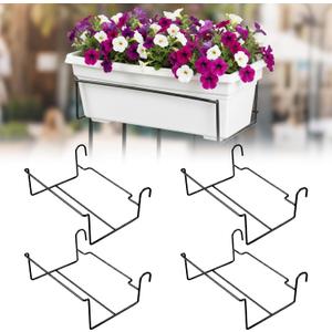 4 Pack Railing Flower Planter Box Holder Window Planter Box Brackets Planters Railing Bracket Hanging Iron Art Rack Shelf for Balcony Garden Patio Indoor Outdoor