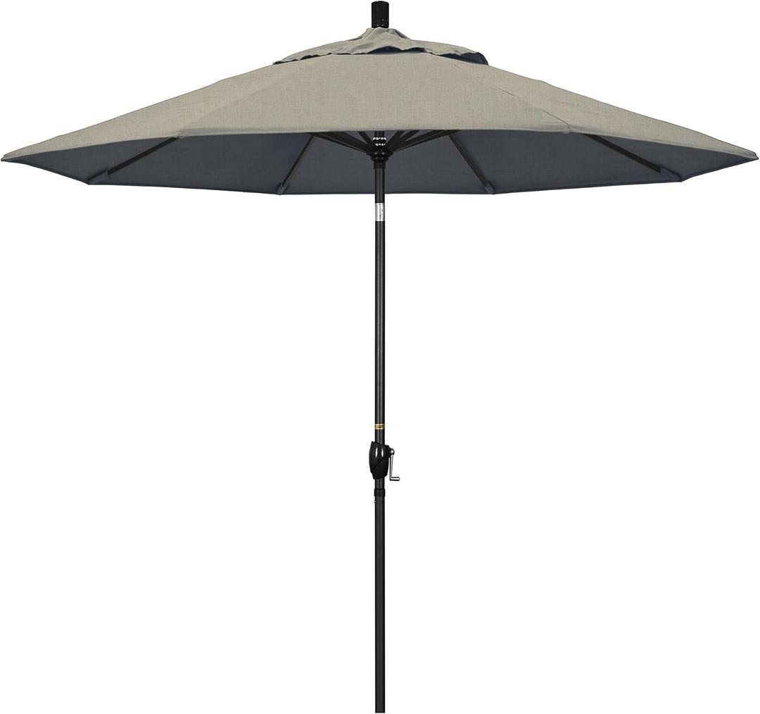 California Umbrella GSPT908302-48032 9' Round Aluminum Market, Crank Lift, Push Button Tilt, Black Pole, Sunbrella Spectrum Dove