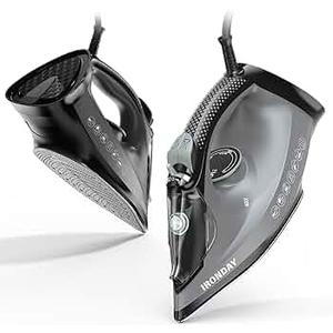 IRONDAY Steam Iron for Clothes, 1800W with 20.28oz Water Tank, Ceramic Soleplate, 3-Way Auto-Off, 20s Fast Heat-up, Burst of Steam, Precision Tip, Self-Clean, Anti-Calc, Vertical Steamer for All Fabrics