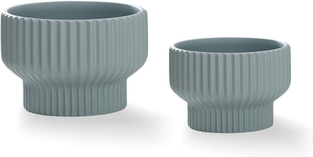 Puoyik 2 Piece Set of Flower Pots 8/6 inches, Ceramic Flower Pots with Drainage Holes, Indoor and Outdoor Plant Flower Planter (7.8/5.9 Blue)