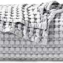 Bedsure Cooling Cotton Waffle King Size Blanket - Lightweight Breathable Blanket of Rayon Derived from Bamboo for Hot Sleepers, Luxury Throws for Bed, Couch and Sofa, Grey, 104x90 Inches