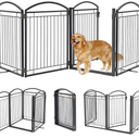 Full Metal Free Standing Dog Gate with Door for Indoor & Outdoor,96'' Extra Wide 32'' Tall Dog Gate for The Doorways,Large Openings,Decks,Porch,Pet Freestanding Safety Fence(4 Panels,Black)