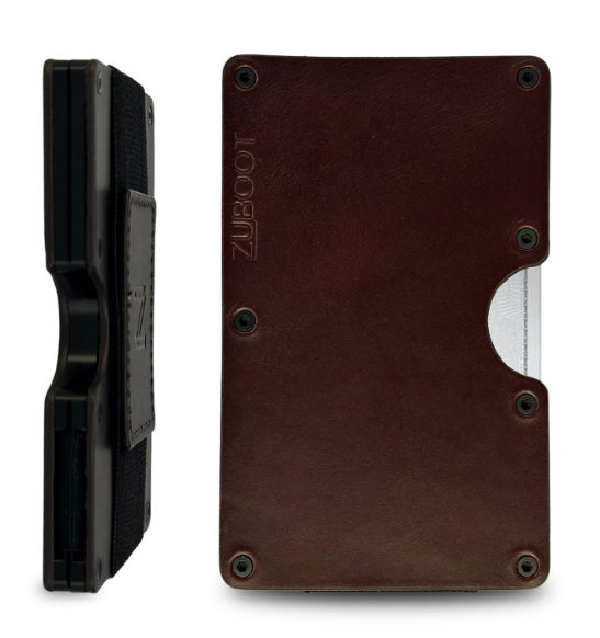 Leather RFID Wallet for Men – Slim Front Pocket Card Holder with Cash Strap – Soft Brown Leather, RFID-Blocking, Holds 16 Cards and Folded Bills (Brown Leather, Cash Strap)