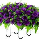 Artificial Headstone Flower Saddle, Silk Cemetery Flowers Saddles, Artificial Rose Bouquet Grave Memorial Flowers with Headstone Flower Saddle for Graveyard Headstones Decoration (Purple)
