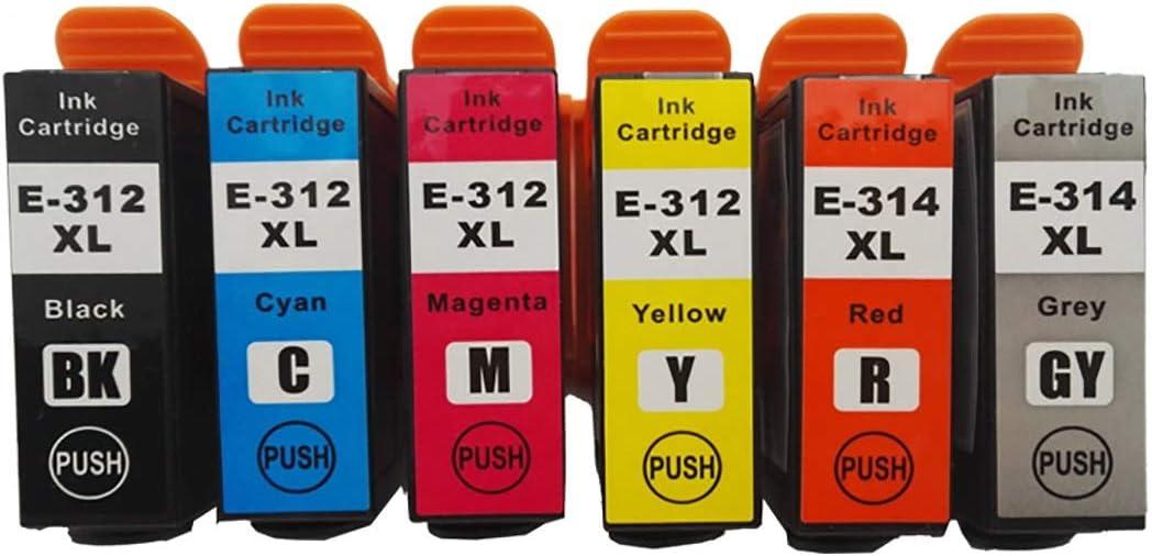312XL 314XL Remanufactured Ink Cartridge Replacement for Expression Photo XP-15000 Wide Format Printer 6-Pack, Black,Magenta,Cyan,Yellow,Red,Grey