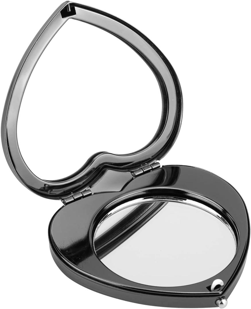 Mini Vintage Heart Elegant Metall Makeup Mirror, Portable 1X/2X Magnifier (Black)
