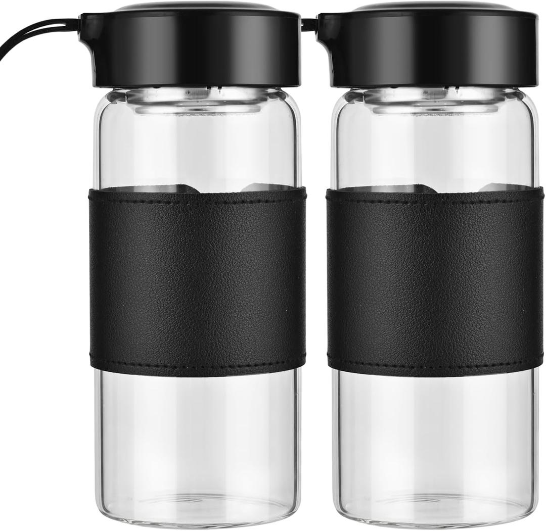 Small Glass Shaker Bottle, 2 Pack 16oz BPA Free Odorless Shaker Bottle with 304SS Mixing Ball and Removable Cleaning Brush for Fitness & Protein Shakes(Black-2Pack)