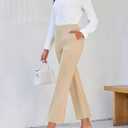 Cicy Bell Womens Flare Capri Pants Elastic High Waisted Cropped Dress Pants Trousers Stretchy Work Slacks (Beige, L)