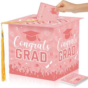 2 x Yisong Graduation Card Box 2026 with 30 Advice Wishes Cards Congrats Grad Cap Box with Real Tassel for Class of 2026 Graduation Party Decorations(Pink)