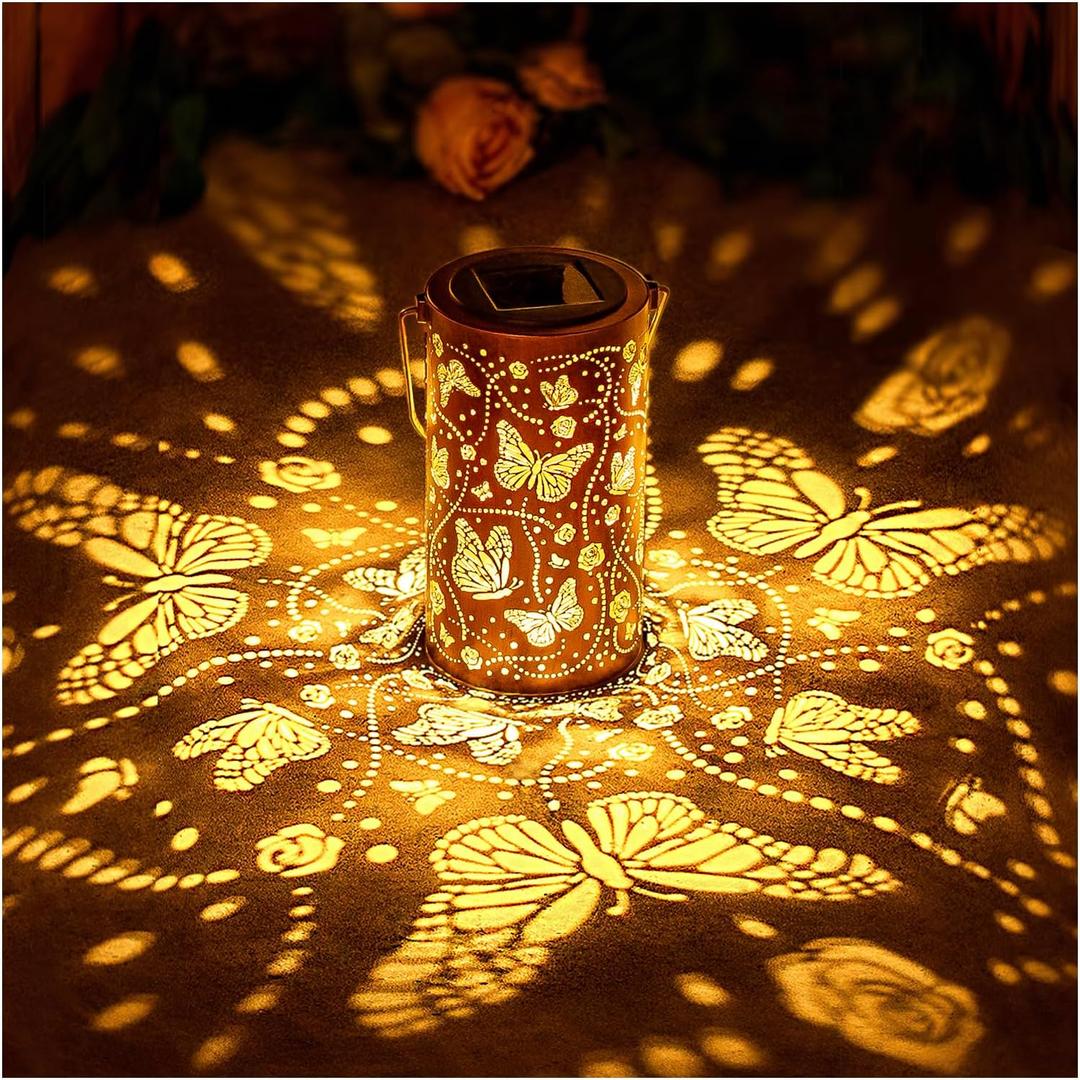Mothers Day Gifts for Mom Butterfly Solar Lanterns Outdoor Waterproof Hanging Solar Lights Butterfly Gifts for Women Men Metal Decorative LED Lanterns for Garden Decor,Yard,Patio,Lawn,Tabletop,Pathway