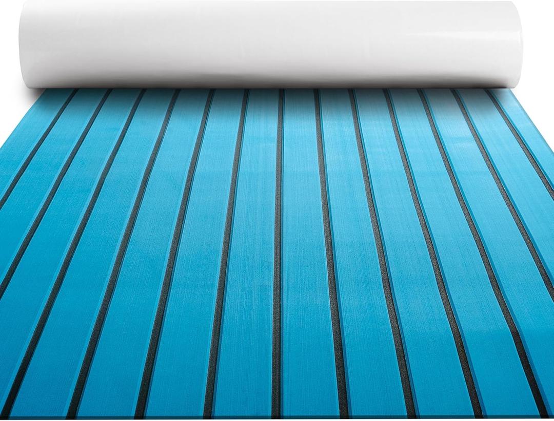 Fullfire Boat Flooring - EVA Foam Boat Decking - Faux Teak Marine Mat - Boat Carpet, Self-Adhesive Marine Flooring Sheet, for Motorboat RV Yacht Kayak 94" x 35" Blue with Black Lines