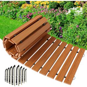 Amazer Wooden Garden Pathway, 6 FT Roll Out Curved Garden Walkway, Widened Plank Non-Slip Outdoor Walkway Path with 8 Stakes, Garden Lawn Boardwalk Paver for Outside Walkway Backyard, Natural Color Amazer Wooden Garden Pathway, 6 FT Roll Out Curved Garden Walkway, Widened Plank Non-Slip Outdoor Walkway Path with 8 Stakes, Garden Lawn Boardwalk Paver for Outside Walkway Backyard, Natural Color