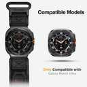 Nereides Rugged Nylon Band for Samsung Galaxy Watch Ultra (2025/2024) 47mm, One-Click No Gap Woven Fabric Strap, Adjustable Sport Wristband for Men Women (Black)