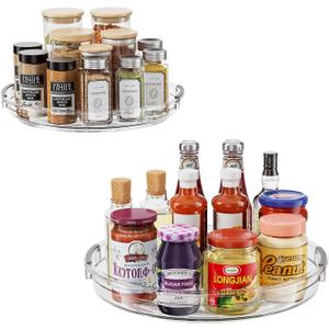 Pantasia 2 Pack Clear Lazy Susan Turntable Organizer for Cabinet, Table Top, Refrigerator, Kitchen Pantry Organizers and Storage, Spice Organizer, 10.6'', 9.25''