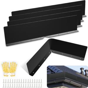 Rain Diverter Roofing Gutter Guards, 4 Pack 15.7 x 3.54 x 0.74 Inches Gutter Splash Guard Valley Downspout Roof Foldable Drip Guard for Corner House (Black)