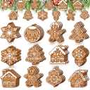 36 Pcs Christmas Gingerbread Ornaments for Tree Mini Snowflake Wooden Hanging Winter Xmas Ornaments with Ropes for Christmas Party Holiday Winter Crafts(Brown,Gingerbread)