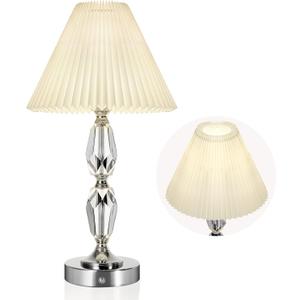 Rechargeable Table Lamp With Touch Dimmer,Acrylic Cordless Lamp with 4400mAh Battery Operated,3-Level Brightness,Pleated Linen Fabric Shade,Portable Cordless Table Lamp for Dinner,Patio(Bulb Included)