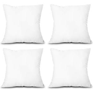 EDOW Throw Pillow Inserts, Set of 4 Lightweight Down Alternative Polyester Pillow, Couch Cushion, Sham Stuffer, Machine Washable. (White, 18x18)