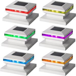 MAGGIFT 6 Pack Solar Post Lights Outdoor, RGB Color Changing Post Cap Lights for Fence Deck Patio, Solar Powered Decorative Caps, High Brightness Lighting, Lamp Fits 4x4, 5x5 or 6x6 Wooden Posts