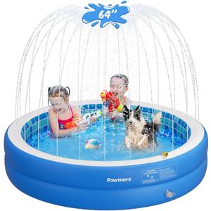 Inflatable Pool for Kid, Non-Slip Sprinkler Splash Pad for Backyard, Thickened PVC Kiddie Pool for Indoor Outdoor, Chew Proof Blow up Pond Small Swimming Pool for Toddler Dog Bathtub (Blue 64x12.2 in) (Round Xl-64x12'')