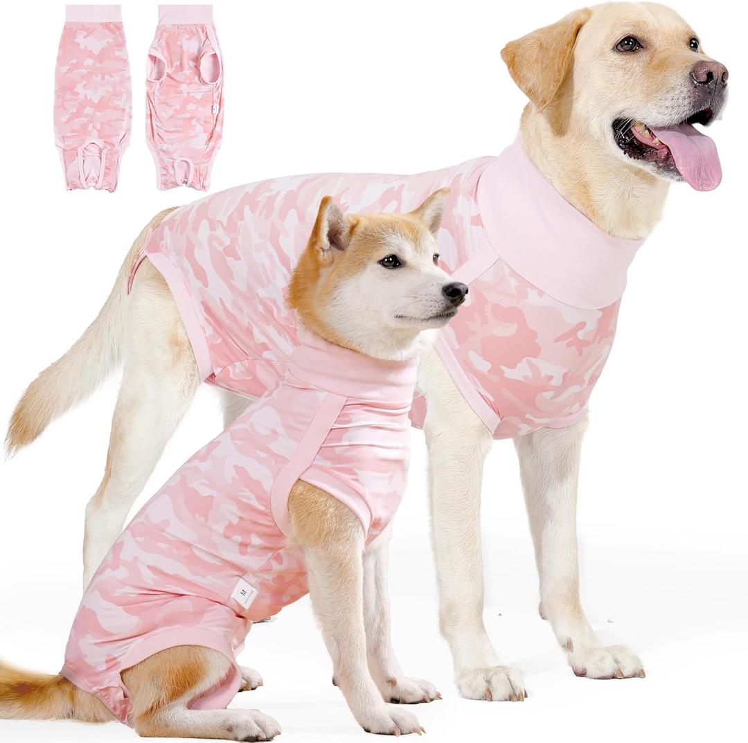 JOHNBOLIN Dog Recovery Suit, Spay Surgical Onesie for Female Dog After Surgery Anti-Licking, Pet Recovery Shirt for Male Dogs Alternative E-Collar&Cone (Camouflage Powder, Medium)