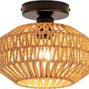 Mini Rattan Boho Ceiling Light Fixture, Small Woven Semi Flush Mount Ceiling Light, Wicker Light Fixture Hallway,Laundry Room, Closet,Nursery E26 1 Light (9.05, Natural)