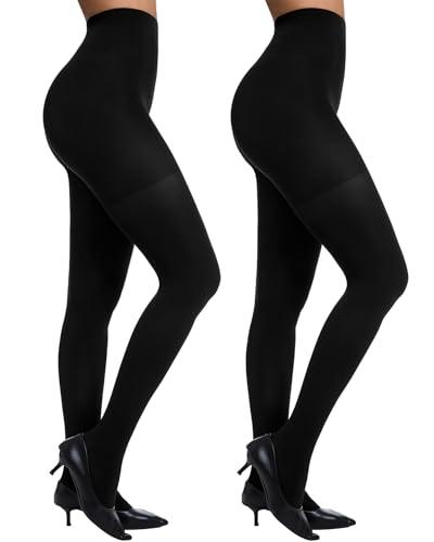 Citystl 1 Pair Women's Black Tights 60D, Solid Color Soft Opaque Microfiber Tights（Black-XL）