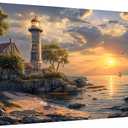HeeBenor Large Diamond Art Kit for Adults, 5D Lighthouse Painting Kit, DIY Full Drill Sunset, Gem Art Kit for Home Wall Decor 27.5 X 15.7 Inch