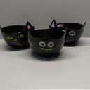 Zcaukya Halloween Party Supplies - Set of 3 Plastic Trick or Treat Candy Bowls, Cat Shaped Serving Bowls in Orange, Purple, Black for Parties