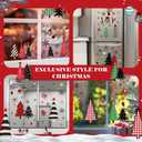 9 Christmas Tree Window Clings, Xmas Tree Snowflake Window Stickers,Merry Christmas Windows Clings, Red Black Xmas Trees Ball Snowflake Snowy Forest Glass Decals for Winter Home Party Decor