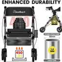 BlessReach Heavy-Duty Aluminum Rolling Walker - Foldable Rollator Walkers with Seat for Seniors, 450 lb Capacity, 8'' Wheels, 18" Big Seat, 6-Position Height(Gray)