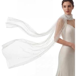 Cuffbow 142 Inch Pearl Tulle Bridal Neck Scarf Ivory Glitter Bridal Scarf Bride Neck Shawl Floor-length for Wedding Evening Ceremony Reception Evening Accessory