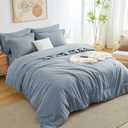 CozyLux Queen Comforter Set - Grayish Blue, 7-Piece Bed in a Bag Bedding Set with Comforter, Fitted Sheets, Pillow Shams and Pillowcases - All Season Boho Style