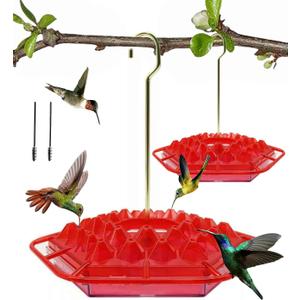 Sherem Hummingbird Feeder, Sherum Hummingbird Feeder for Outdoors Hanging Ant and Bee Proof, with 30 Feeding Ports, with Perch and Built-in Ant Moat, Easy to Fill and Clean, 14 Ounces (2Pcs Red)