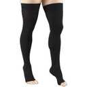 Truform 20-30 mmHg Compression Stockings for Men and Women, Thigh High Length, Dot-Top, Open Toe, Black, Large