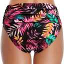 Tempt Me Women's High Waisted Bikini Bottom Tummy Control Ruched Bathing Suit Swim Bottom (Pink, M)
