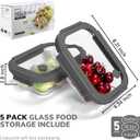 5-Pack Borosilicate Glass Containers with Tempered Lids, 35.2oz/4.4 Cup Airtight Meal Prep Set, Microwave/Freezer Safe (Gray)